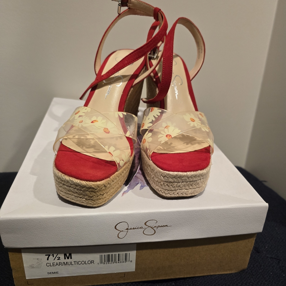 Jessica Simpson Red Wedge Sandals - Picture 2 of 9